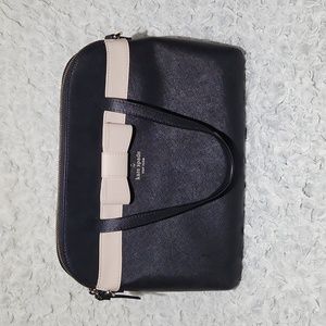 Kate Spade Julita Kirk Park Purse Black with Almond Beige Pale/Pink Rose Bow